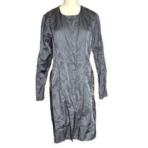 Eileen Fisher Crinkle Black Sheen Overcoat Jacket Snap Front Metallic Size M